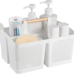 Portable Shower Caddy Basket with Handle, White Plastic Organizer
