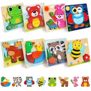 8 Pack Animal Wooden Puzzles For Toddlers.