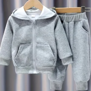Boys/girls solid color zipper Hooded Jacket. Pant Sets