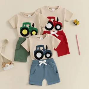 Toddler Boys Summer Outfit. Truck Short Sleeve T-Shirts, Short Sets.